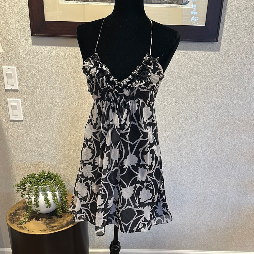Original Milly New York ‎ Black White Floral Halter Minj Sheath dress size 4 EUC